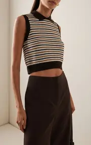 [Matthew Bruch] Striped Cotton-Blend Mesh Collared Tank Top