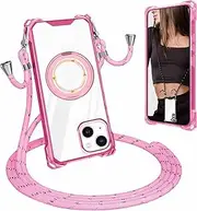 [xinyunew] Mobile Phone Chain for Samsung Galaxy A14, Magsafe Case with Strap, Mobile Phone Case with Cord for Hanging, 360 Degree Ring Holder, Stand, Card Slot, Adjustable, Removable, Necklace Case for