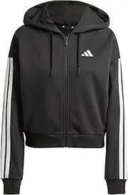 [adidas] Sportswear Essentials 3-Stripes Women's Full Zip French Terry Hoodie, Black/White