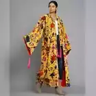 OFMD Floral Printed Velvet Banyan Fabric Kimono Cotton Velvet Robe Long Jacket