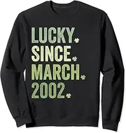 [X.Style] Lucky Since March 2002, 21st Saint Patricks Day Birthday Sweatshirt ds1512 Sweater (2XL) Black