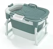 Portable Folding Bathtub,Large Freestanding Bath Tub Bath Bucket Adult Children Swimming Pool,Suitable for Adult SPA,with Massage Roller(Color: Green + lid)