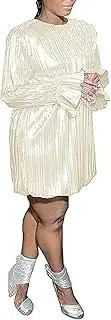 [Generic] Women’s Sexy Long Sleeve Metallic Loose Mini T Shirt Dress for Fashion Party Club Outfit