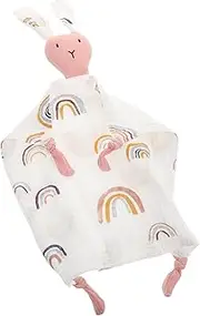 Cotton Muslin Security Blanket Soft Breathable Newborn Soothing Blanket with Rainbow Rabbit Design for Boys for Sensory Development Comfort