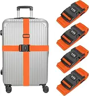 uxcell Luggage Straps with Combination Lock Adjustable Suitcase Belt Strap for Suitcase Briefcase Backpack Travel, Orange-Red, Pack of 4