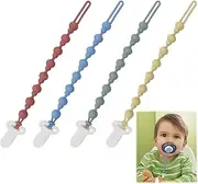 Silicone Dummy Clip, Pacifier Clip, 4 Pcs Bibs Dummies Clips, Dummy Clips for Babies Boys and Girls, One Piece Beads Gourd Design Dummy Chain, Dummy Holder Keeps Pacifier Clean, Soft and Flexible