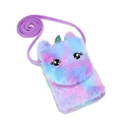 Girls Soft Plush Unicorn Crossbody Coin Purse-Purple
