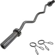 Barbell Bar 120Cm Olympic Bar Curl Bar - Chrome - 2 Free Spring Collars - Wei...