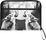 YMXFXP Expandable Filing Folder Wolf Moon Howling, 13-Pocket Funny Cute Design with Sticky Labels, A4 Letter Size Document Organizer for Office, School, Boys, Girls