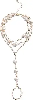 [Generic] Bohemian Pearl Anklet with Toe Ring Beach Wedding Beaded Barefoot Sandals Boho Ankle Bracelet for Women and Girls