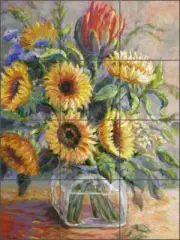 Sunflower Tile Backsplash Margosian Flower Floral Art Ceramic Mural JM118