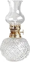 Oil Lamp Lantern Glass Chamber Oil Lamp for Indoor Emergency Use Vintage Clear Kerosene Lamp Classical Round Base Small Paraffin Lamp w/Adjustable Fire Wick Tabletop Decor Lighting Tabletop Decor