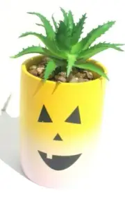 NEW Yellow / Pink Happy Halloween Pumpkin Ceramic Planter Plot W/ Succulents