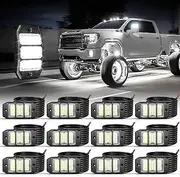 SHINIGHT 12PCS White Rock Lights, Super Bright Pure White 6000K Rock Lights for Trucks,72 SMD LED Chips Each Light,3M/9.84FT Extension Wires,Waterproof IP68 Underglow Lights for ATV UTV Cars Boats