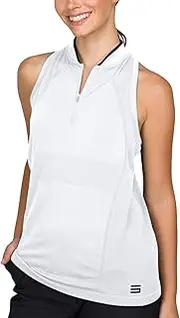 [Three Sixty Six] Women’s Seamless Racerback Polo - Dry Fit Breathable Golf Top w/ 4-Way Stretch Fabric, Moisture Wicking & Anti-Odor, White, Medium