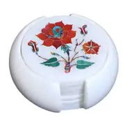 Floral Art Coaster Set , Marble Coffe Coaster Set , Gift-able Coaster Set 4.5"