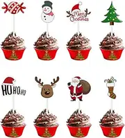 Amosfun 72PCS Christmas Cupcake Toppers Cake Decoration Santa Claus Tree Snowman Sock Candy Theme Party Cake Toppers Picks Christmas Decoration Supplies