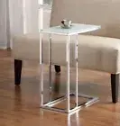 Glass Top Chrome Metal Snack Table Accent Side End C Drink Cup Shelf Couch Sofa