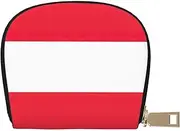 [JEJEA] Austrian Flag Print Credit Card Holder Wallet, Small Card Holder Wallet with Zipper,Leather Card Holder, White, One Size