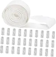 DimyFew 109 Yards Curtains Preserved Tape White Accessories Cotton Polyester Fabric Simple Assembly Replacement 30 Metal Hooks Contain