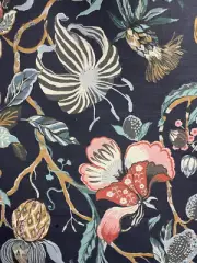 4 yards Edinburgh Weavers Morton Midnight Blue Jacobean Linen Blend Fabric