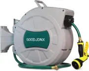 Retractable Garden Hose Reel 100Ft, Wall-Mounted Water Hose Reel with Slow Rewin