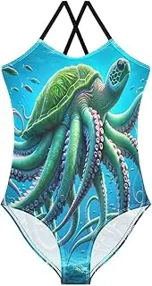 [RPLIFE] Turtle Octopuses Girls Swimming Suits 3-10T Girls Athletic Swimsuit, Beach Swimwear