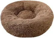 BODISEINT Faux Fur Dog Bed Cat Bed,Shag Round Anti-Anxiety Pet Calming Bed Doughnut Cuddler for Medium Large Puppy Dog Cat Kennel Cushion Self Warming Bed (28'' D x 8'' H, Coffee)