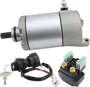 Starter Motor & Relay & Ignition Switch for Yamaha YFM35 YFM350 Grizzly 350 2007-2014 Bruin 350 2004-2006 Wolverine 350 2006-2009 YZF600R 2000-2007, Replaces 3HE-81800-00-00 3HE-81890-00-00