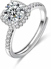 [MAIABLEAU] Moissanite Engagement Rings for Women S925 Sterling Silver with 18K White Gold Plated 1-2 Carat D Color VVS1 Clarity Anniversary Wedding Diamond Ring