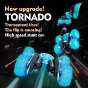 2.4GHz Remote Control Car 360 degree Flip Double Sided Deformation RC Car, 4WD Dance Stunt Car with Headlight , Electric Toy Car for Kids Color Blue