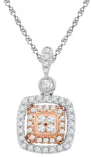 10k Two-tone Gold Round Diamond Square Pendant 3/8 Cttw
