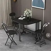 Folding Kitchen Dining Set with 4 Chairs Space Saving Table on 360° Wheels (Black 100 * 60cm)