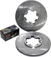 2 x Front Dimple Drilled Slotted Disc Brake Rotors + Pads for Nissan Navara D22 4X4 ZD30DDT YD25DDTi VG30E VG33E 2000 to 2016 4wd with 300mm Diameter Disc Rotors