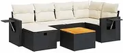 vidaxl Garden Sofa Set - Modular Rattan Patio Seating with Cushions - 7-Piece Black Outdoor Furniture for Terrace, Garden, Balcony - Includes Storage Bags and Versatile Footstool
