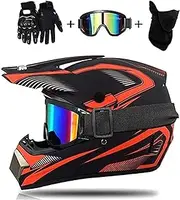 Motorcycle Full Face Helmet Set, Unisex Youth Full Face Protective Helmet for Motorcycle Dirt Bike ATV, DOT Certified, 4 Pcs Set (Goggles, Gloves, Face Shield)