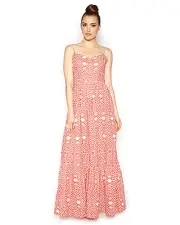 Betsey Johnson 'Amazing Aztec' Tiered Maxi Dress Sz 8 Beautiful Coral Print NWT