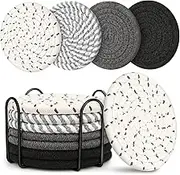 Boho Coasters for Drinks & Coffee Table - 8 Pack Absorbent Coasters for Wooden Table & Living Room Decor