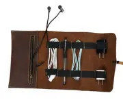 power data line Charger Digital accessory pocket bag cow Leather brown H937