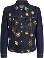 [Dolce & Gabbana] crystal-embellished denim jacket 50 Blue