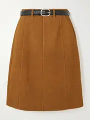 [Self-Portrait] Self-Portrait - Belted Paneled Suede Skirt - Brown - UK 14 UK 14 Brown