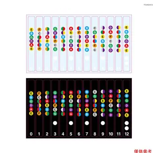 2 件吉他指板貼紙指板音符貼花音階標籤適用於 6 弦原聲電吉他初學者練習輔助工具黑色和透明 [16][新到貨]