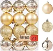 24 Pcs Christmas Ball Ornaments- 1.18inch/3CM Shatterproof Xmas Balls Baubles Set with Stuffed Delicate Sparkling Christmas Tree Balls Decoration for Xmas Halloween Home DIY Decor, Gold