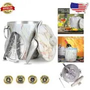 Elegant 3L Carrara Marble Insulated Stainless Steel Ice Bucket with Lid & Tongs