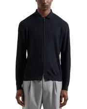 Emporio Armani Travel Essentials Wool Ribbed Effect Full Zip Polo Cardigan