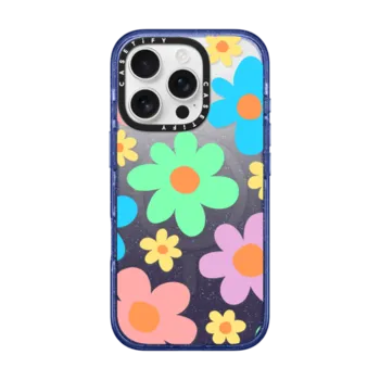iPhone 16 Pro Impact Case MagSafe Compatible Transparent Floral Pastel Colors 70s Retro Flower Power