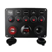 Car Boat Switch Panel Waterproof Digital Voltmeter Dual USB Port 12 Outlet Combination Marine LED Rocker 5 Gang