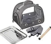 Bird Travel Carrier - Foldable Mobile Bird Cage | Parrot Carrier Travel Bag | Bird Travel Backpack | Small Pet Carrier Bag with Standing Perch & Tray, Breathable Portable Bird Cage for Small Animals
