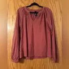 Bobi LA Shirt Women’s Mauve Size L Split-Neck Long Sleeve Shirred Top - NWT