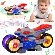 Rotating Motorcycle Toy, Electric Full Motion Range, Automatic Cycle Deformation, Colourful Lights and Pleasant Sound Effects, Educational Toy